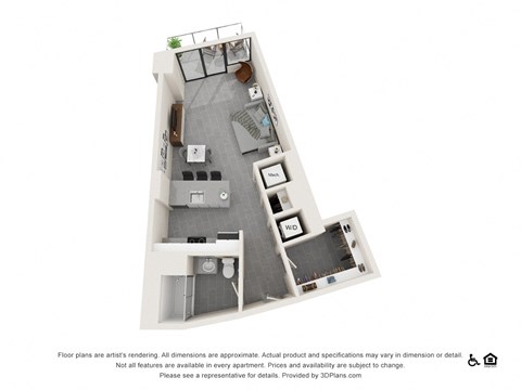 Floor plan for studio, 1 bath, 629 sqft